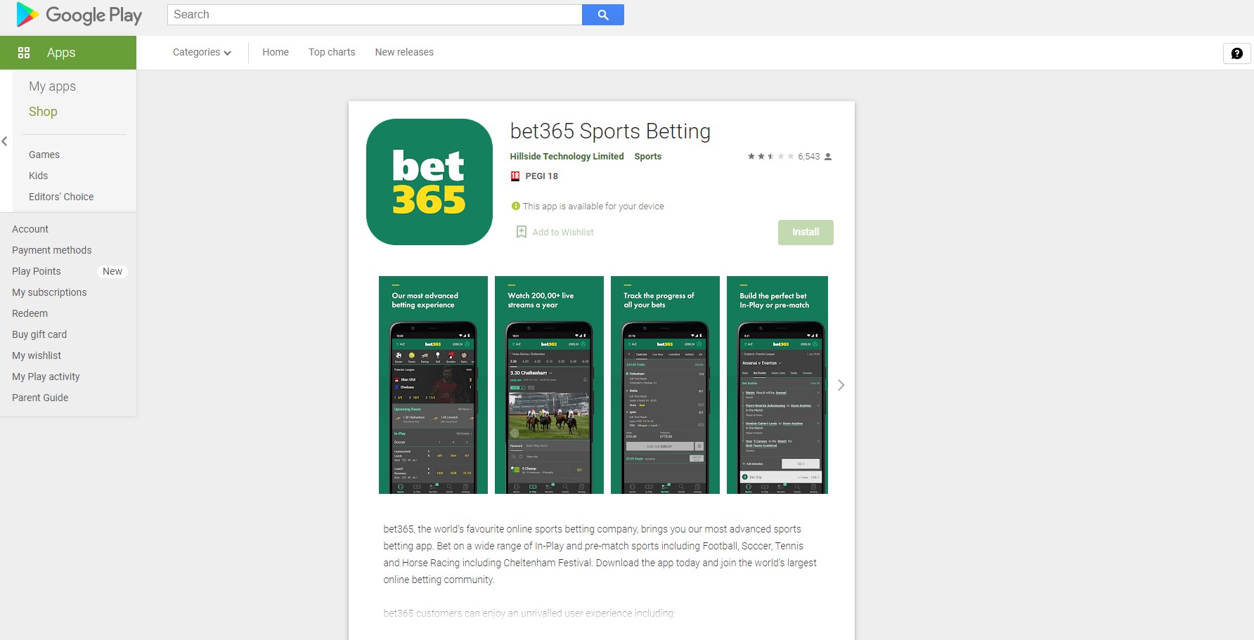 Bet365 betting app for android