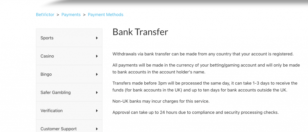 Betvictor Banking Methods